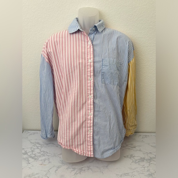 Aeropostale Other - Aeropostale Button Up Shirt Mens M Long Sleeve Navy Cotton Colorblock St…​